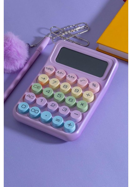 Renkli Tasarımlı Çok Fonksiyonlu Hesap Makinesi - Mor Renkli