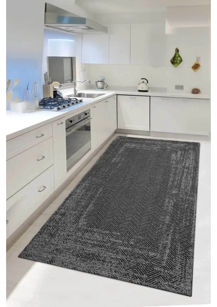 Dijital Kaymaz Yıkanabilir Sisal Jüt Görünümlü Gri Mutfak Halısı Salon Halısı Yolluk Mutfak Dekor DC-5107