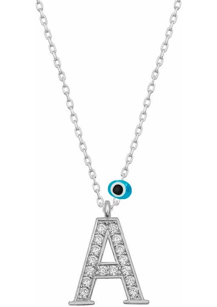 925 Ayar Gümüş Nazar Rodyum A Harfi Kadın Gümüş Kolye T6804 (593593)