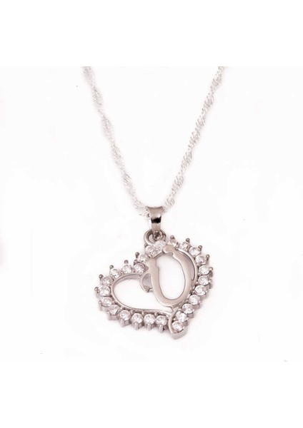 925 Ayar Gümüş Ü Harf Kalpli Kadın Gümüş Kolye PND47157036 (593593)