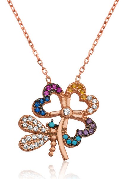 925 Ayar Gümüş Kelebekli Yonca Kadın Gümüş Kolye PT2610875 (593593)