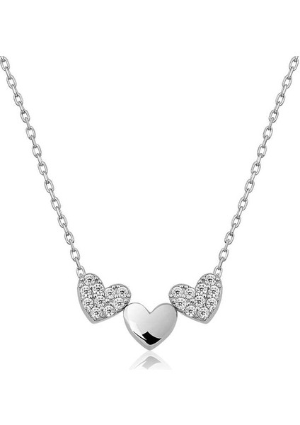 925 Ayar Gümüş Üç Kalp Kadın Gümüş Kolye T4802 (593593)