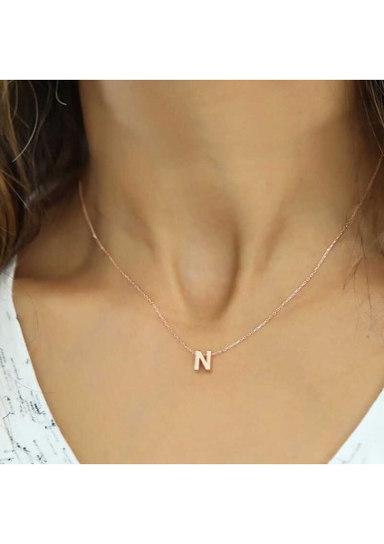 925 Ayar Gümüş Rose 3 Boyutlu N Harf Kadın Gümüş Kolye T5925 (593593)