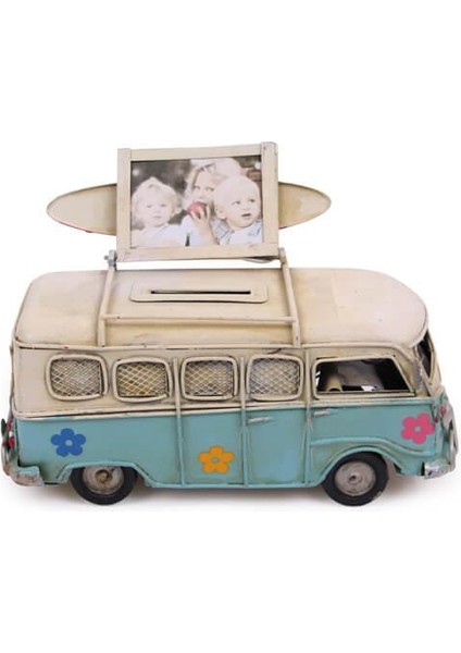 Dekoratif Metal Minibüs Çerçeveli ve Kumbaralı Hediyelik (1678SS) (800800)