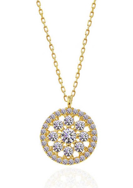 925 Ayar Gümüş Gold Çiçek Kadın Kolye T7574 (593593)