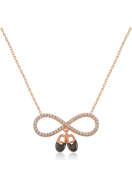 925 Ayar Gümüş Rose Bebek Patikli Sonsuzluk Kolye T4284 (593593)