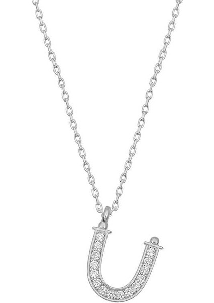 925 Ayar Gümüş Rodyum Kaplama Ü Harfi Kadın Gümüş Kolye T6700 (593593)