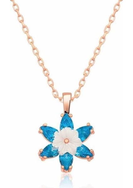 925 Ayar Gümüş Rose Mavi Lotus Çiçeği Kadın Gümüş Kolye T5341 (593593) fiyatları