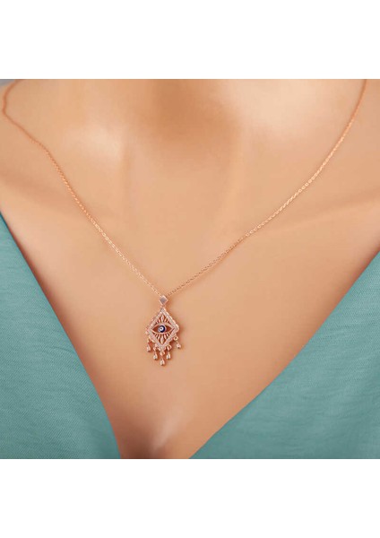 925 Ayar Gümüş Rose Nazarlı Göz Kolye T7365 (593593) fırsatları