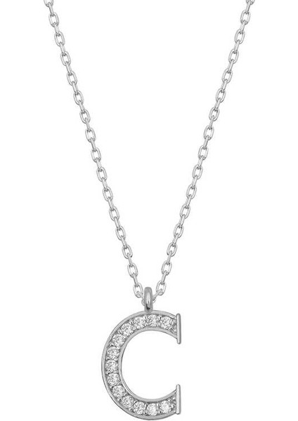 925 Ayar Gümüş Rodyum Kaplama C Harfi Kadın Gümüş Kolye T6678 (593593)