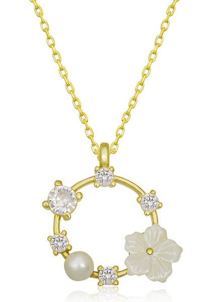925 Ayar Gümüş Gold Manolya Çiçeği Kadın Kolye T6837 (593593)