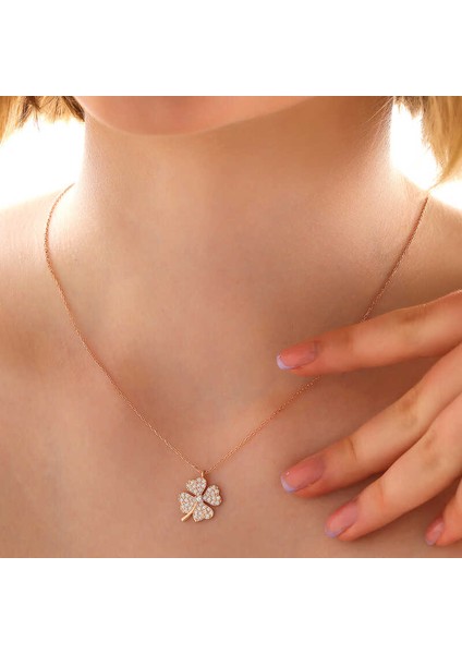 925 Ayar Gümüş Rose Dört Yapraklı Yonca Kadın Kolye T7956 (593593) fiyatları