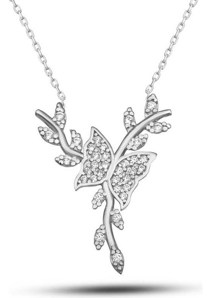 925 Ayar Gümüş Daldaki Kelebek Kadın Kolye T7720 (593593)