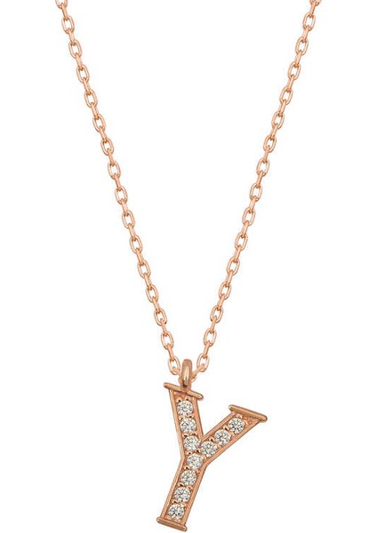 925 Ayar Gümüş Rose Y Harfi Kadın Gümüş Kolye T6749 (593593)