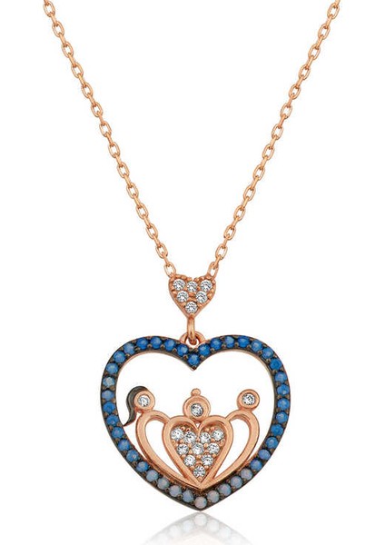 925 Ayar Gümüş Rose Kalpli Aile Kolye T4283 (593593) fiyatları