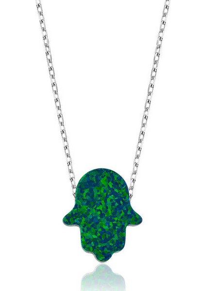 925 Ayar Gümüş Yeşil Opal Fatma Ana Eli Kadın Gümüş Kolye PT2610405 (593593)