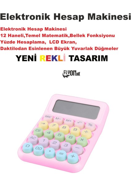 Renkli Büyük Düğmeli 14 Haneli Elektronik Hesap Makinesi, Temel Matematik ve Yüzde Hesap fiyatları