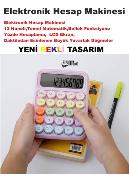 Renkli Büyük Düğmeli 14 Haneli Elektronik Hesap Makinesi, Temel Matematik ve Yüzde Hesap modelleri