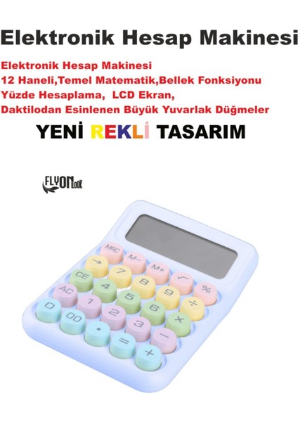Renkli Büyük Düğmeli 14 Haneli Elektronik Hesap Makinesi, Temel Matematik ve Yüzde Hesaplaması
