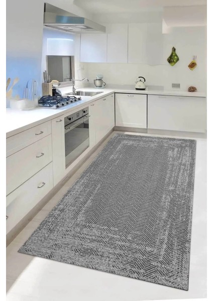 Dijital Kaymaz Yıkanabilir Sisal Jüt Görünümlü Gri Mutfak Halısı Salon Halısı Yolluk Mutfak Dekor DC-5106