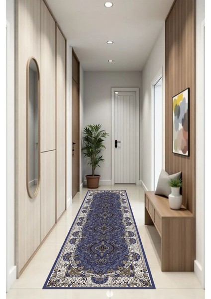 Mavi Otantik Desenli Makinede Yıkanabilir Salon Halısı Yatak Odası Halısı & Yolluk Modelleri fırsatları