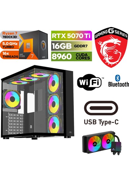 Şafak-Gaming Pc Ddr5 -Rtx 5070Tİ 16 GB – Ryzen 7 7800X3D – 32GB -64GB Ddr5 Ram – 1 Tb M.2 SSD - Sıvı Sogutmalı - Windows 11 Pro