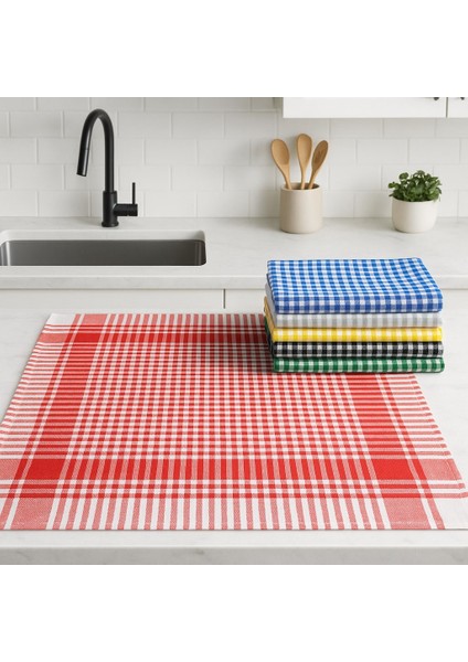 Pöti Kareli 6'lı Kurulama Bezi, Mutfak Havlusu, Servis Peçetesi, Beslenme Örtüsü 45X60 cm