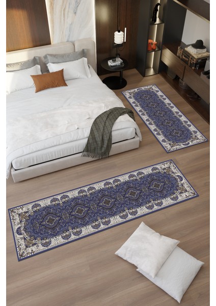 Mavi Otantik Desenli Makinede Yıkanabilir Salon Halısı Yatak Odası Halısı & Yolluk Modelleri modelleri