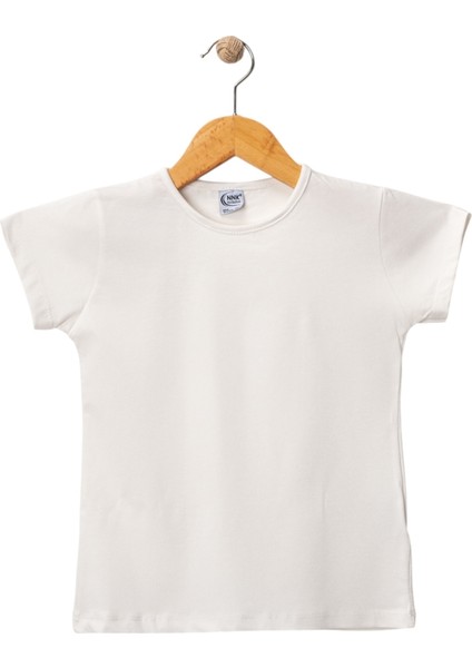 Kısa Kol Basıc Kız Tshırt Ekru