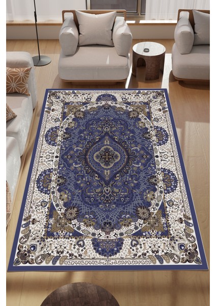 Mavi Otantik Desenli Makinede Yıkanabilir Salon Halısı Yatak Odası Halısı & Yolluk Modelleri fiyatları