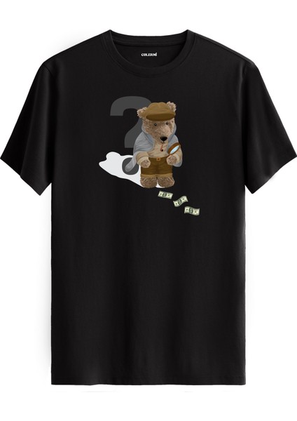Dedektif Ayıcık Baskılı Tişört - %100 Pamuk Premium Kumaş Ayıcık Tasarım T-Shirt