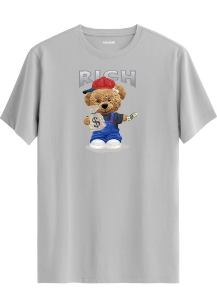 Rich Ayıcık Baskılı Uniseks Tişört - %100 Pamuk Premium Kumaş Regular Tasarım T-Shirt