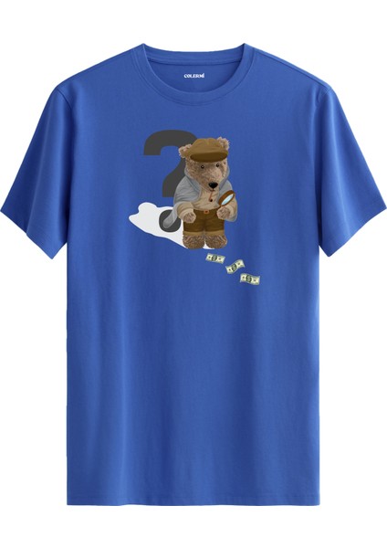 Dedektif Ayıcık Baskılı Tişört - %100 Pamuk Premium Kumaş Ayıcık Tasarım T-Shirt
