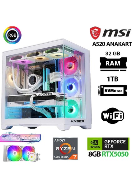 Delux X08 Ryzen 7 5700X 32GB Ram 1tb M.2 Nvme SSD 8gb RTX5050 Sıvı Soğutmalı Oyuncu Bilgisayarı