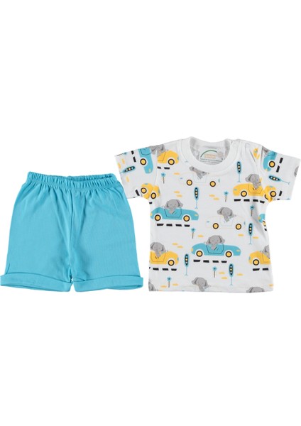 Arabalı Kısakol Tshırt Şort Takım Turkuaz