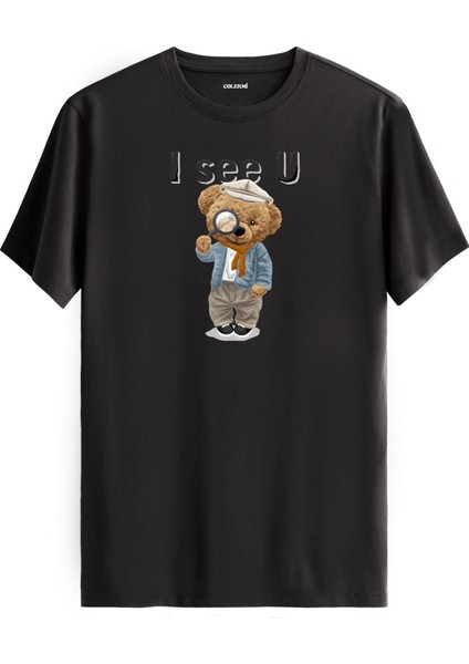 I See U Ayıcık Baskılı Tişört - %100 Pamuk Premium Kumaş Ayıcık Tasarım T-Shirt