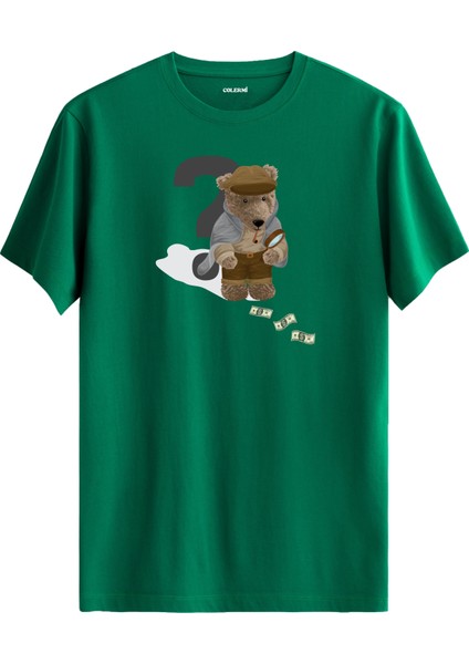 Dedektif Ayıcık Baskılı Tişört - %100 Pamuk Premium Kumaş Ayıcık Tasarım T-Shirt