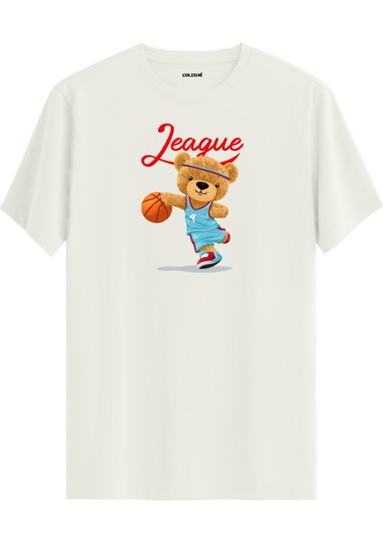 Basketbolcu Ayıcık Baskılı Tişört - %100 Pamuk Spor Temalı Tasarım T-Shirt