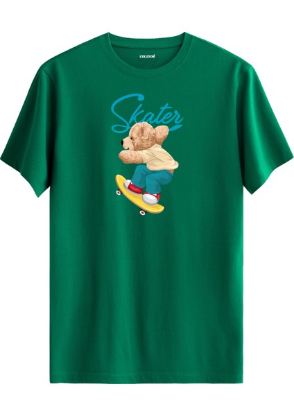 Kaykaycı Ayı Baskılı Tişört - %100 Pamuk Skater Tasarım T-Shirt