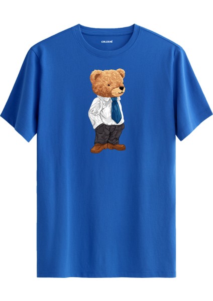 Ofis Tarzı Ayıcık Baskılı Tişört - %100 Pamuk Premium Kumaş Şık Giyimli Ayıcık Tasarım T-Shirt