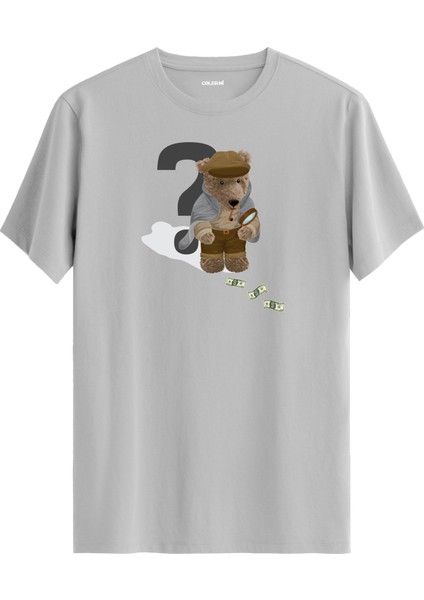 Dedektif Ayıcık Baskılı Tişört - %100 Pamuk Premium Kumaş Ayıcık Tasarım T-Shirt