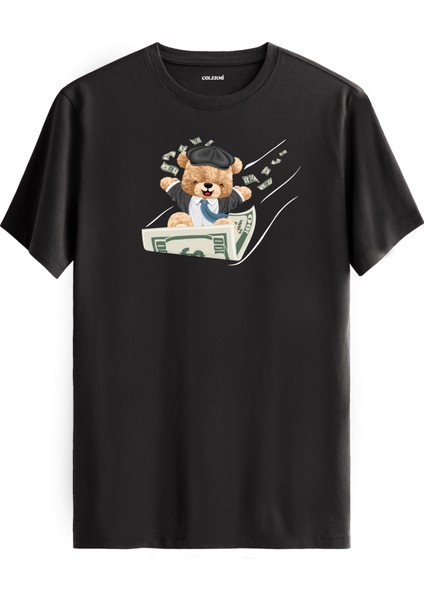 Para Kayığı Ayıcık Baskılı Tişört - %100 Pamuk Premium Kumaş Eğlenceli Ayıcık Tasarım T-Shirt