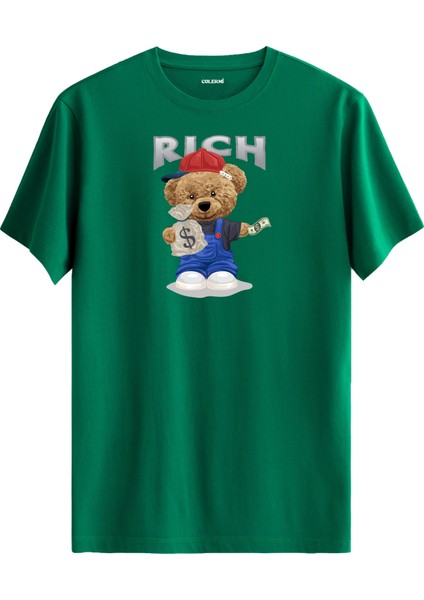 Rich Ayıcık Baskılı Uniseks Tişört - %100 Pamuk Premium Kumaş Regular Tasarım T-Shirt