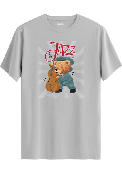 Cazcı Ayıcık Jazz Kontrbas Baskılı Tişört - %100 Pamuk Tasarım T-Shirt