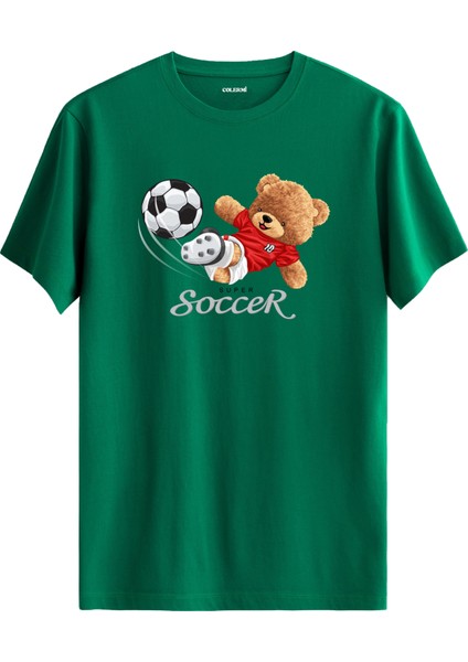 Futbolcu Ayıcık Soccer Baskılı Tişört - %100 Pamuk Tasarım T-Shirt