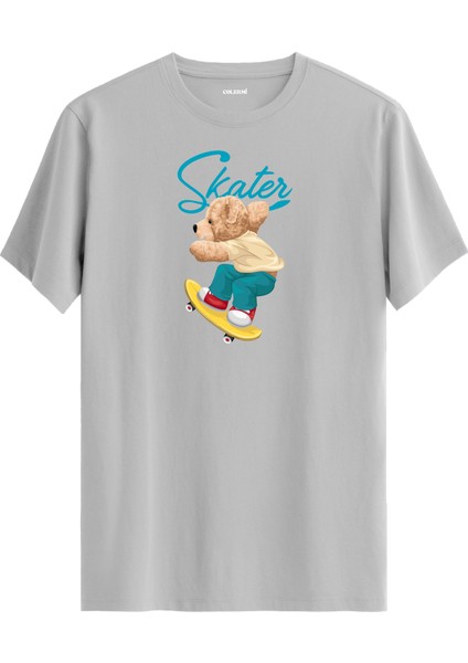 Kaykaycı Ayı Baskılı Tişört - %100 Pamuk Skater Tasarım T-Shirt