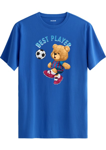 Futbolcu Ayıcık Best Player Baskılı Tişört - %100 Pamuk Tasarım T-Shirt