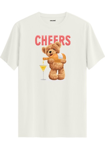 Cheers Ayıcık Baskılı Tişört - %100 Pamuk Tasarım T-Shirt