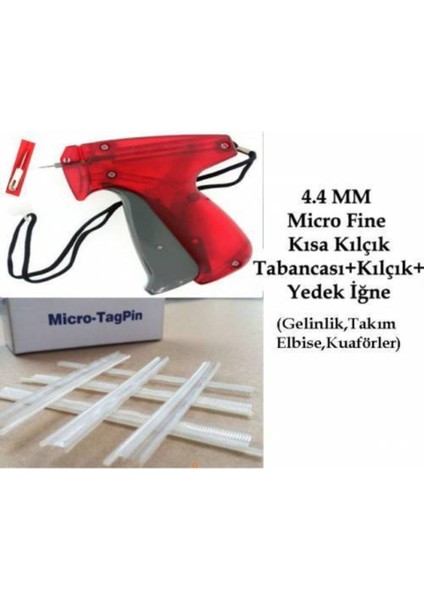 4.4 mm Mikro Ince Kısa Şeffaf Kılçık ve Etiket Takma Tabancası