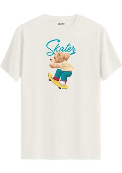 Kaykaycı Ayı Baskılı Tişört - %100 Pamuk Skater Tasarım T-Shirt